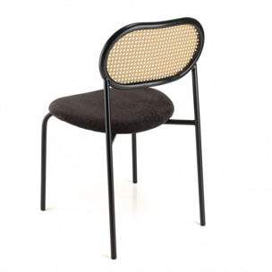 LEA - Lot de 2 chaises assise tissu noir dossier effet cannage et métal