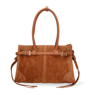 Borsa a spalla da donna Made in Italy - Modello Novara Ultra - Pelle scamosciata - 31.5 x 20.0 x 14.0 cm