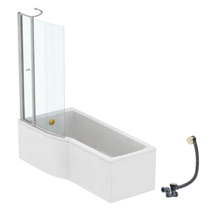 Pack baignoire bain douche 170 x 80 cm gauche Connect Air + tablier + pare bain avec volet + vidage Doré