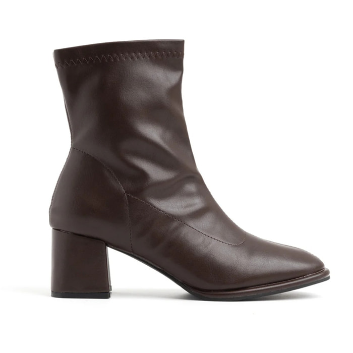 Tronchetto con gambale morbido e tacco quadrato - MARRONE