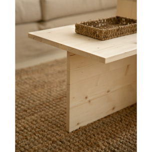 Table basse 2 pièces en bois massif ton naturel de 100x45cm Hauteur: 44.6 Longueur: 100 Largeur: 39