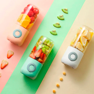 Mini frullatore elettrico XHJ-118. Design portatile e ricaricabile con 6 lame in acciaio, 18000 rpm e capacità di 500 ml.