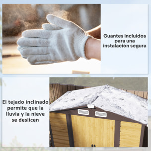 Caseta de Jardín Exterior 2,36m² 213x120x194 cm Cobertizo de Jardín Exterior con Base Refuerzo (Suelo NO Incluido) Puertas Correderas Dobles Candado Ventanas Roble