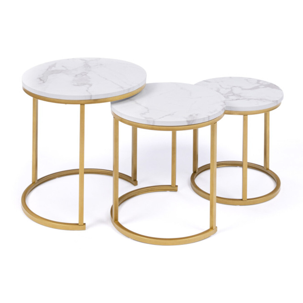 Tables basses gigognes Glam effet marbre blanc pieds dorés - lot de 3