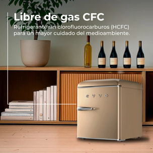 EVVO Frigorífico Mini F20 Retro Beige, 45 l, diseño vintage, bajo consumo, silencioso