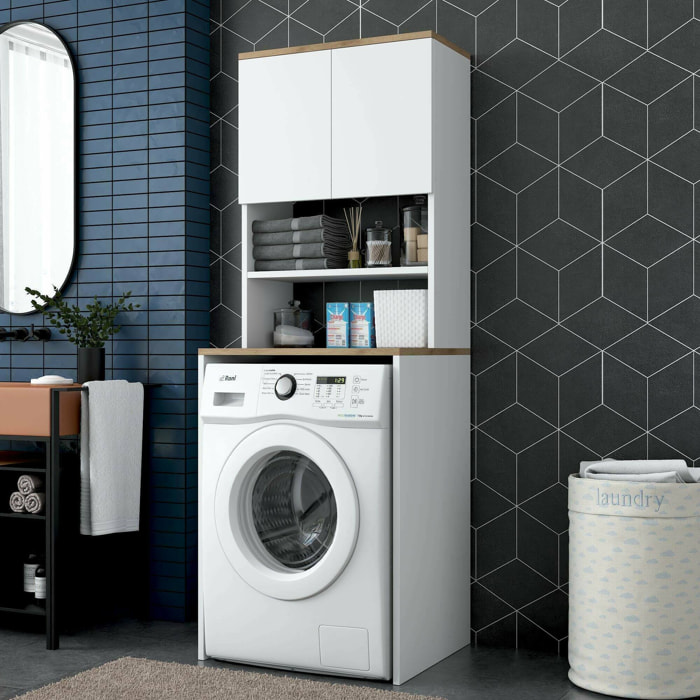 Armadio multiuso 2 ante Fiamma, Mobile multifunzionale, Mobiletto scarpiera, Guardaroba porta scarpe, 65x60h184 cm, Bianco e Noce