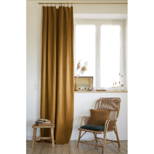 Rideau ajustable + 8 anneaux pince "Soline" 140 x 270 cm Lin lavé - Couleur: Soline Caramel