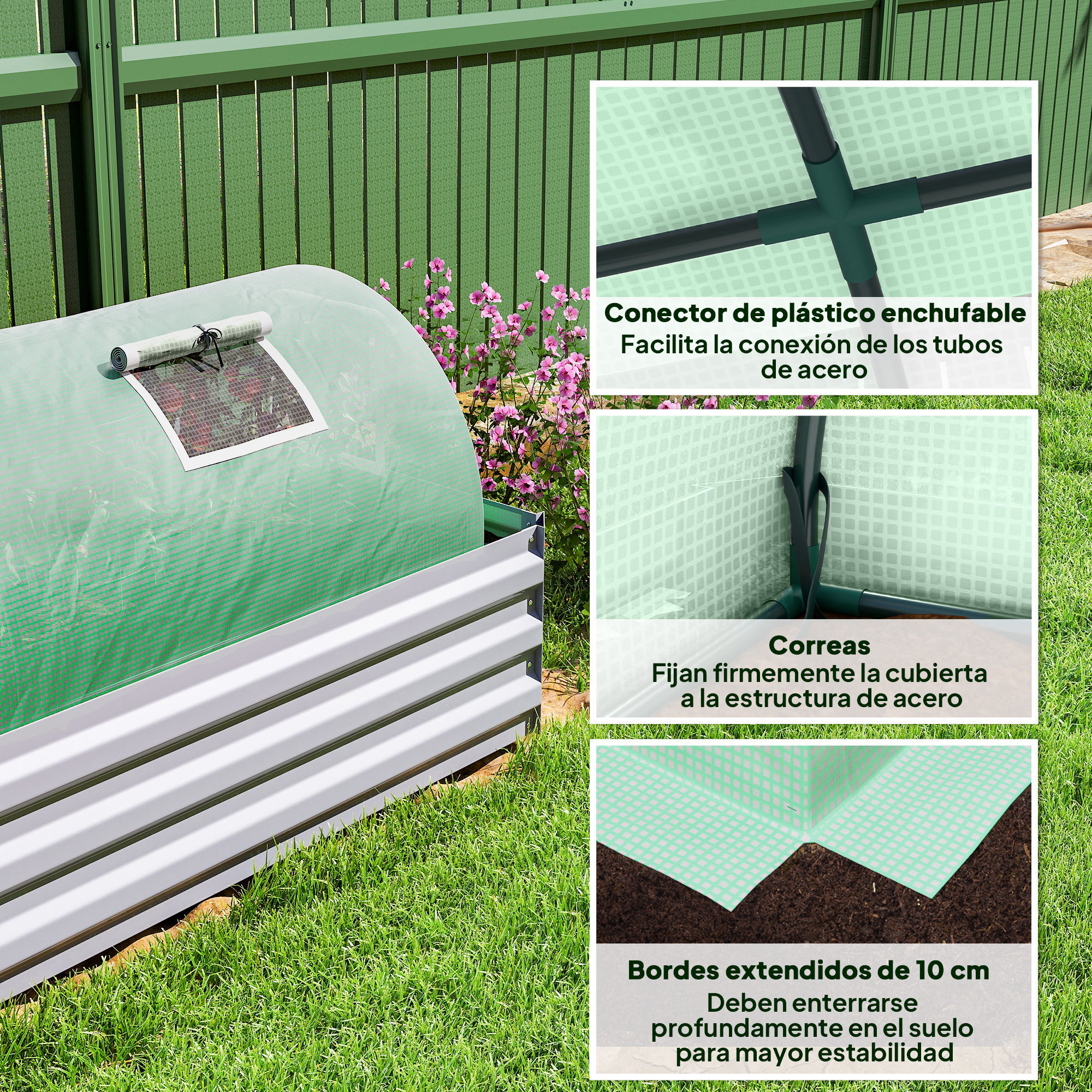 Invernadero de Exterior, 300x80x45 cm, Invernadero de Jardín con 5 Ventanas Enrollables de Malla, Marco de Acero y Cubierta de PE 140g/Ã£Å½Â¡ Anti-UV para Cultivos, Plantas, Flores, Verde