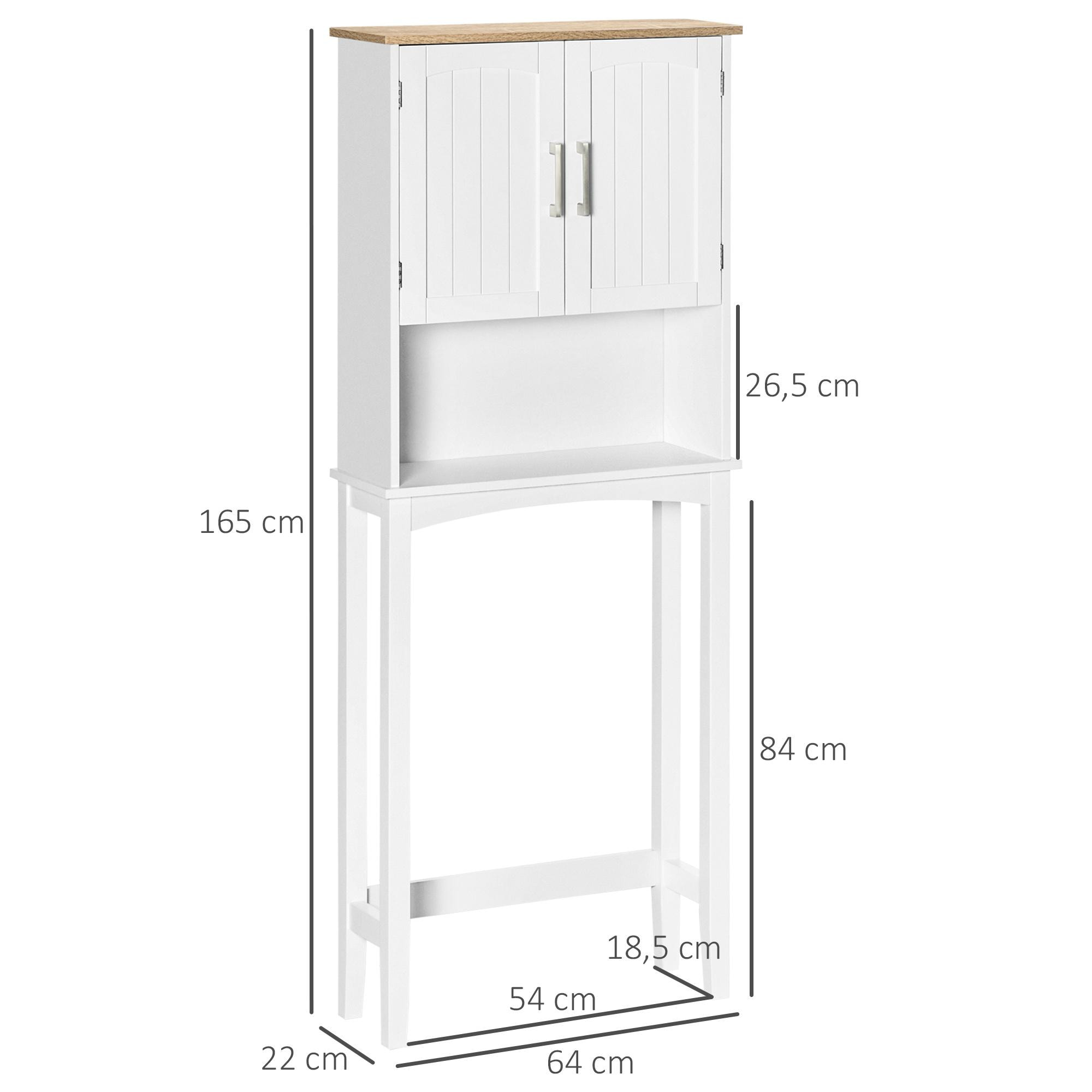 kleankin Mueble sobre Inodoro Armario Alto para Lavadora con 2 Puertas Balda Ajustable Interior y Estante de Almacenaje para Baño WC Carga 20 kg Antivuelco 64x22x165 cm Blanco