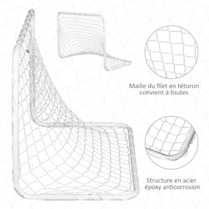 Set de 2 mini cages de football pour enfant - ballon, pompe, piquets inclus - 78L x 46l x 56H cm - métal blanc