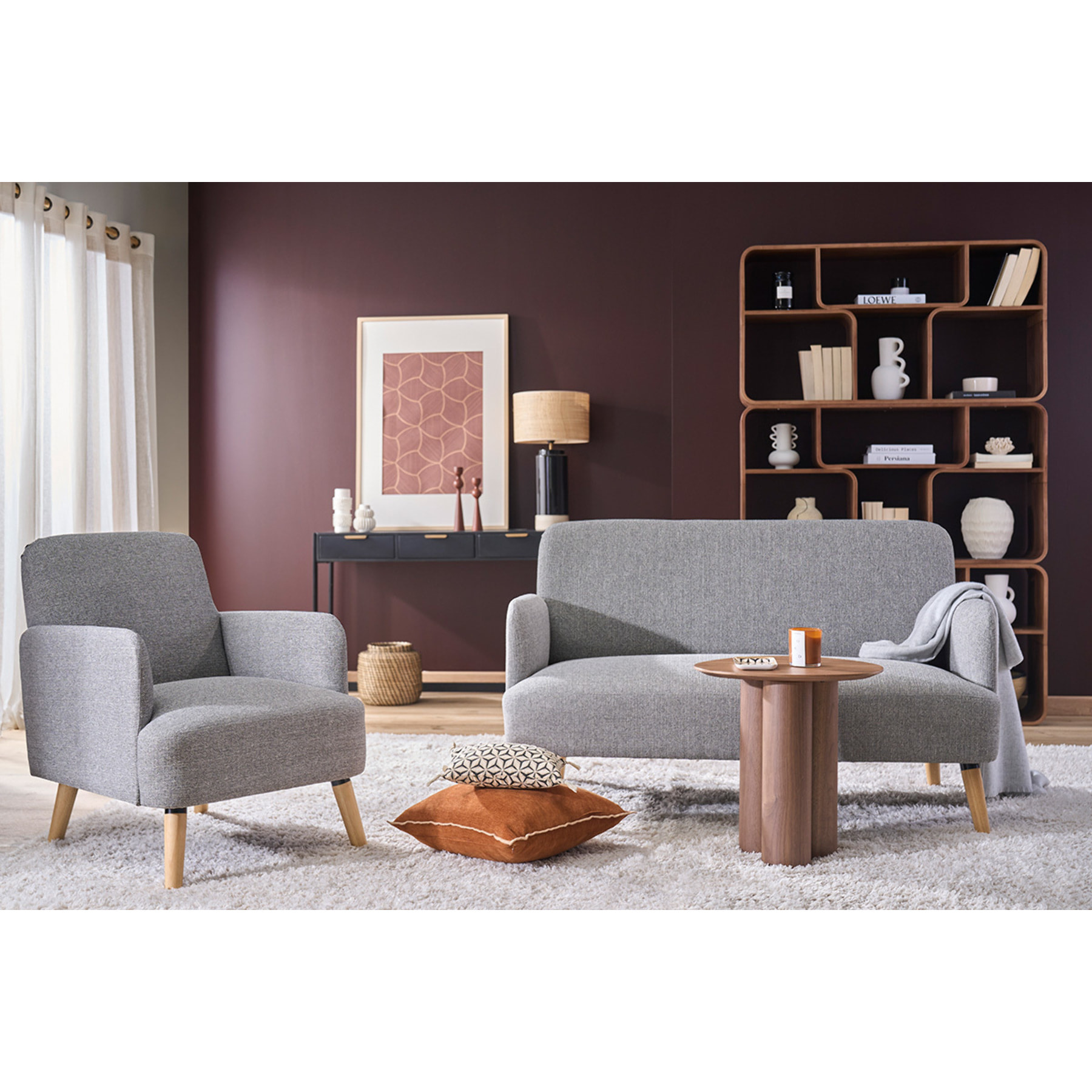 Fauteuil scandinave en tissu menthe à l'eau et bois clair ISKO