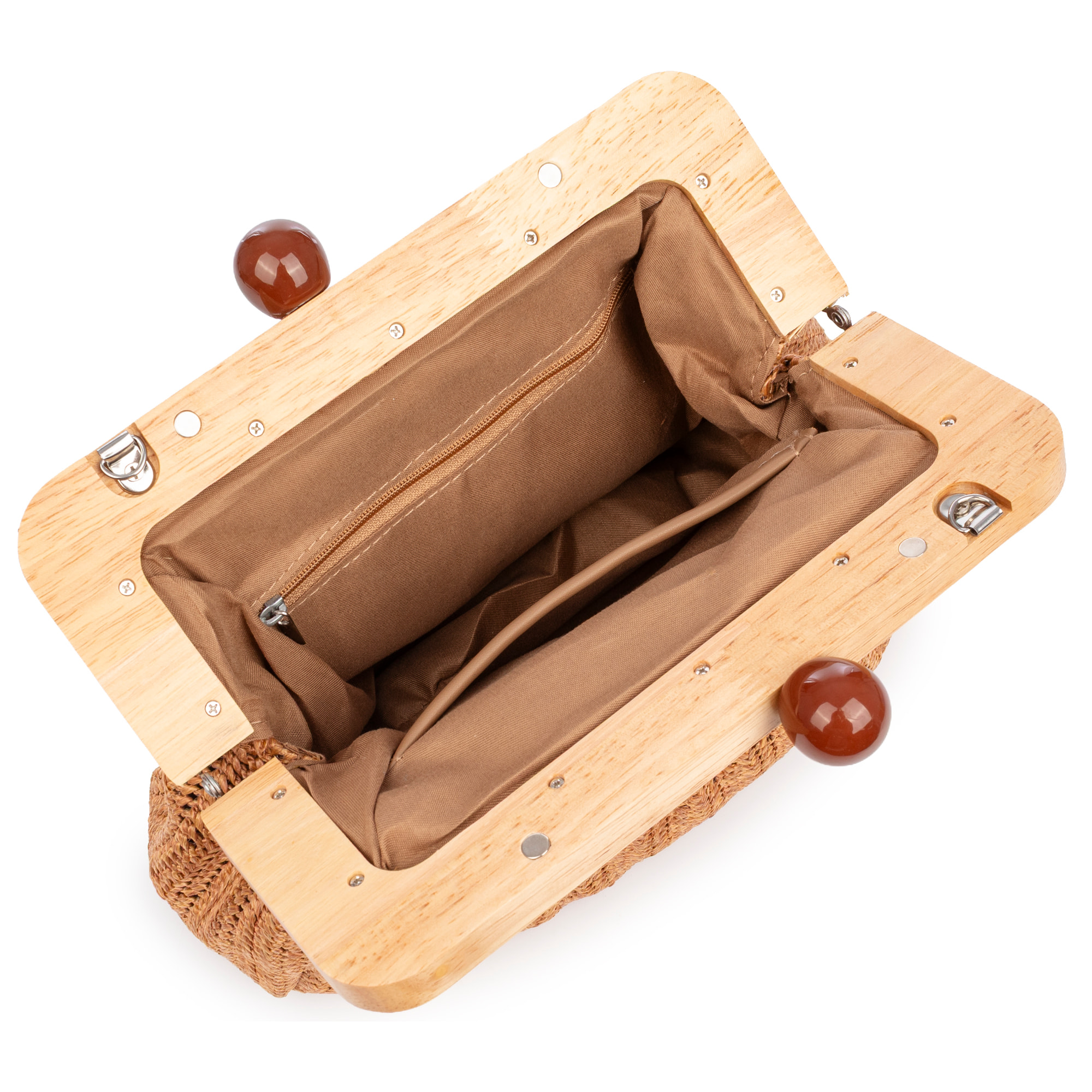 Benestare Bolso bandolera Mujer. Tela con detalles de madera natural y piel sintética.