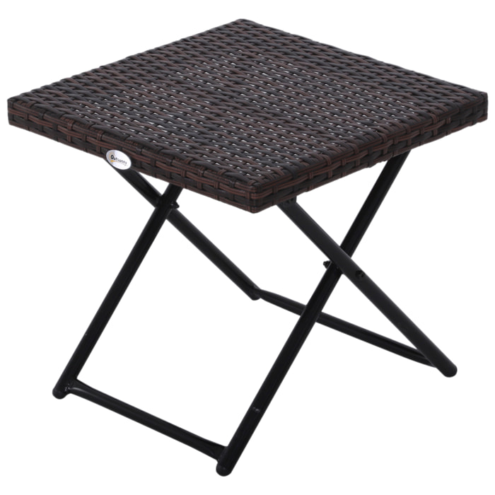 Table basse pliable de jardin style cosy chic dim. 40L x 40l x 40H cm métal époxy résine tressée imitation rotin marron