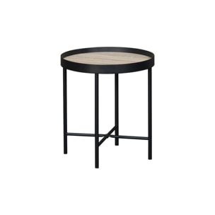 Set de 2 tables gigognes rondes pratiques en MDF effet bois de chêne avec pieds noirs