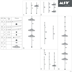 MSV Etagère de douche d'angle auto-portée 125-245cm Blanc telescopique - Sans perçage - 4 tablettes