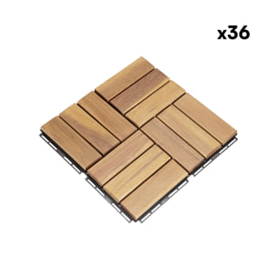 Lot de 36 dalles de terrasses 30x30cm en bois d'acacia. motif carré. clipsables