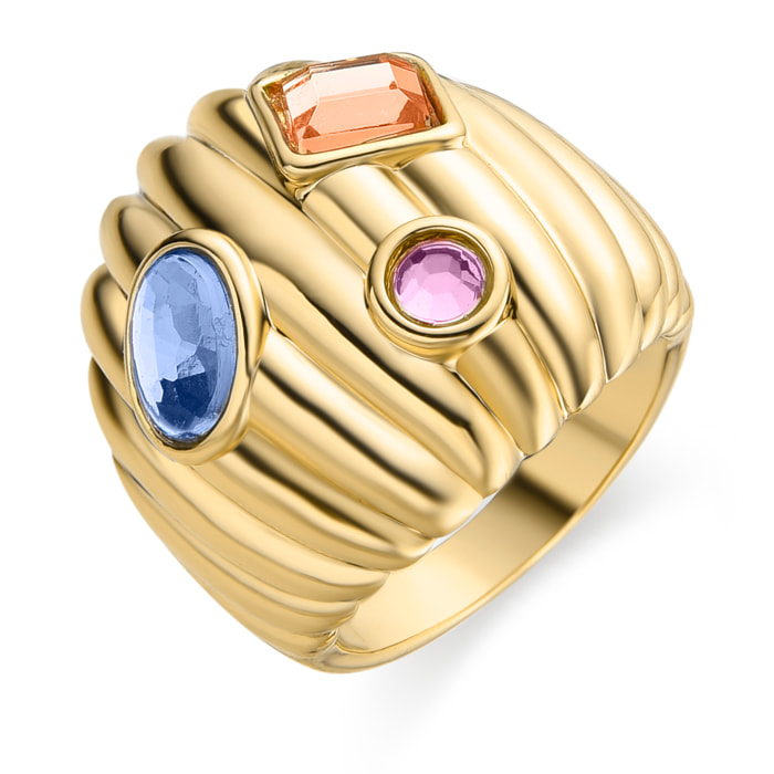 Anillo de Cristal Multicolor acabado en oro amarillo de 18K
