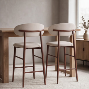 Lot de 2 tabourets de bar beige et métal effet bois foncé SIMON
