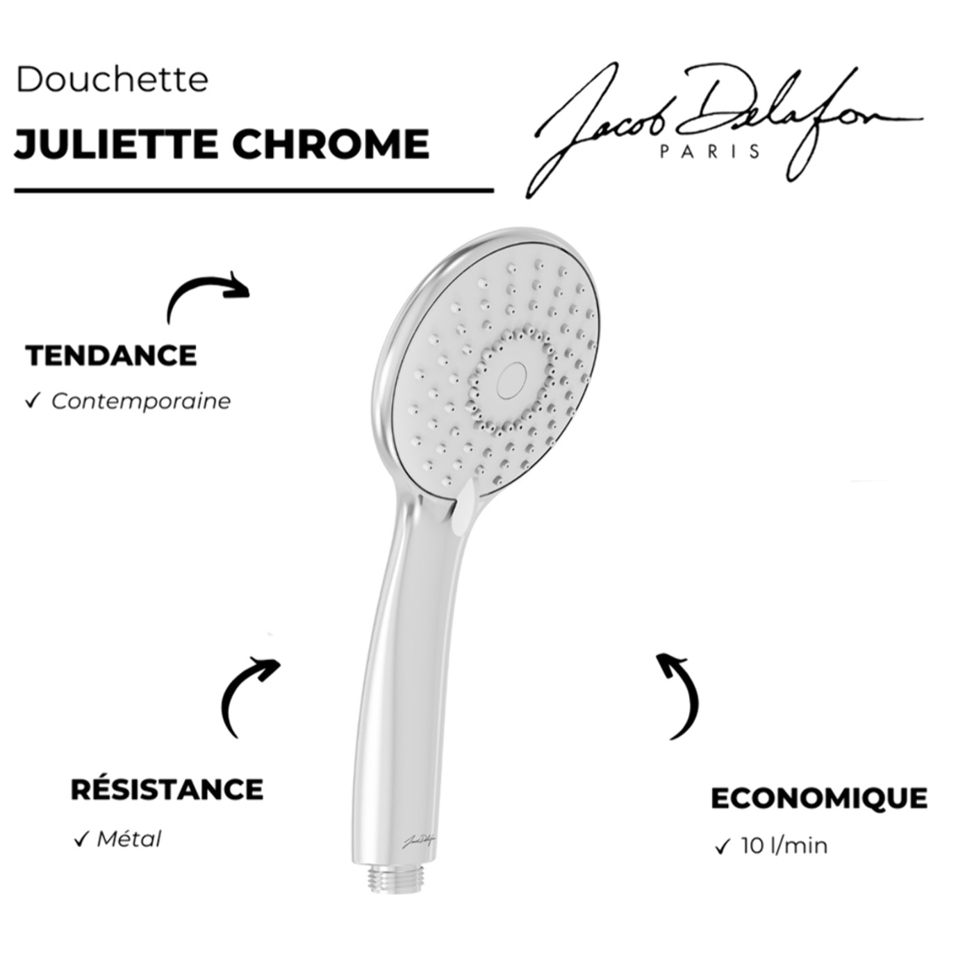 Pommeau de douche Juliette chrome + flexible