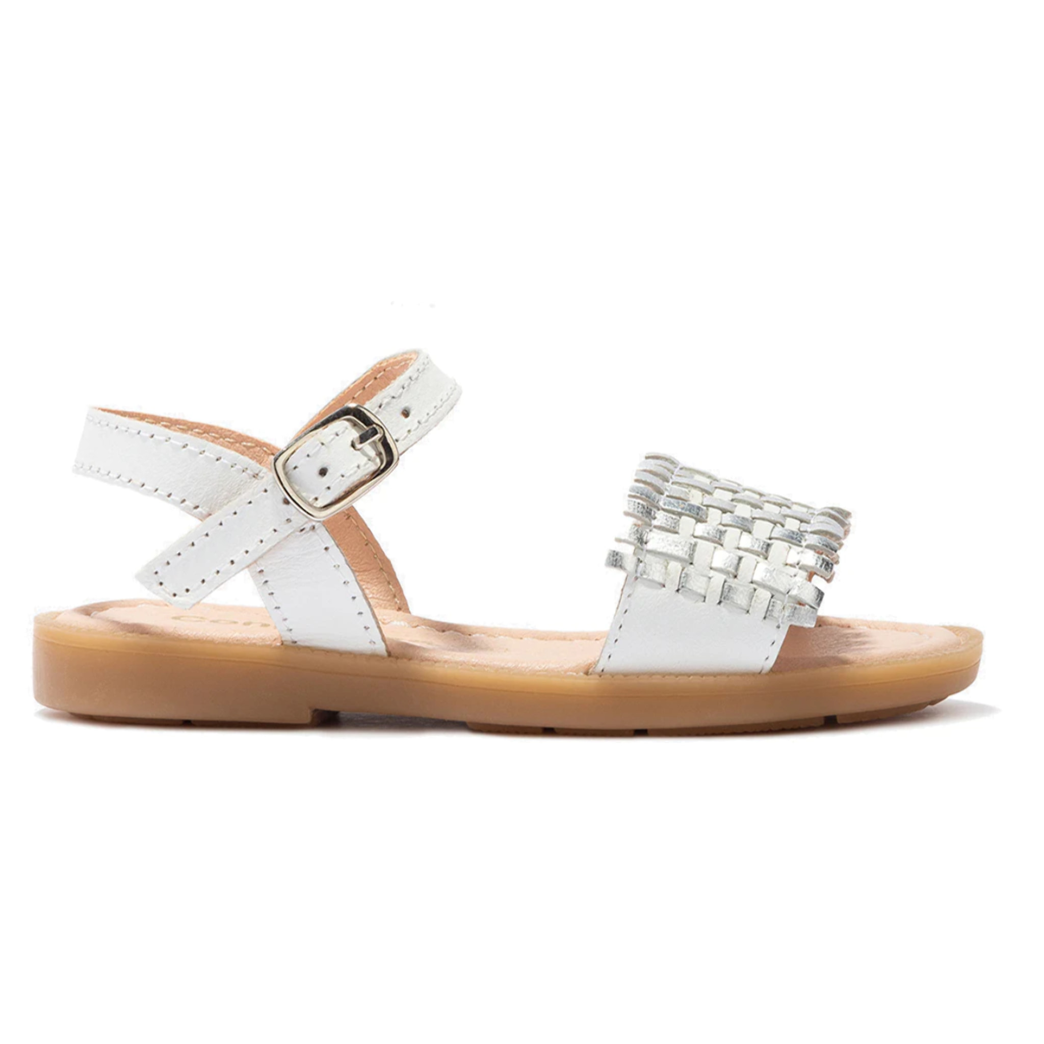 Sandalias De Niña Piel Trenzada Blanco / Plata