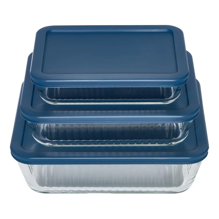 Lot de 3 plats à four en verre transparent avec couverts Essentiels rectangulaires