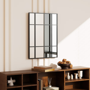 Miroir mural verrière rectangulaire - installation horizontal ou vertical - 4 crochets - 70 x 50 cm - métal noir