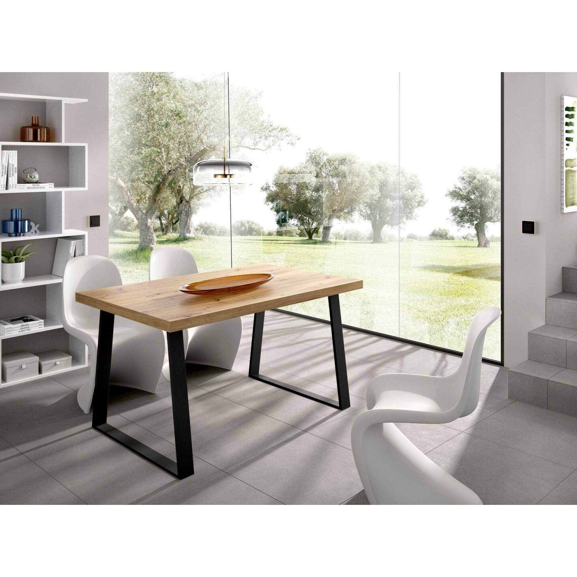 Tavolo fisso Campello, Tavolo da pranzo multiuso, Tavolo rettangolare da cucina o sala da pranzo, 140x90h75 cm, Rovere Nodi