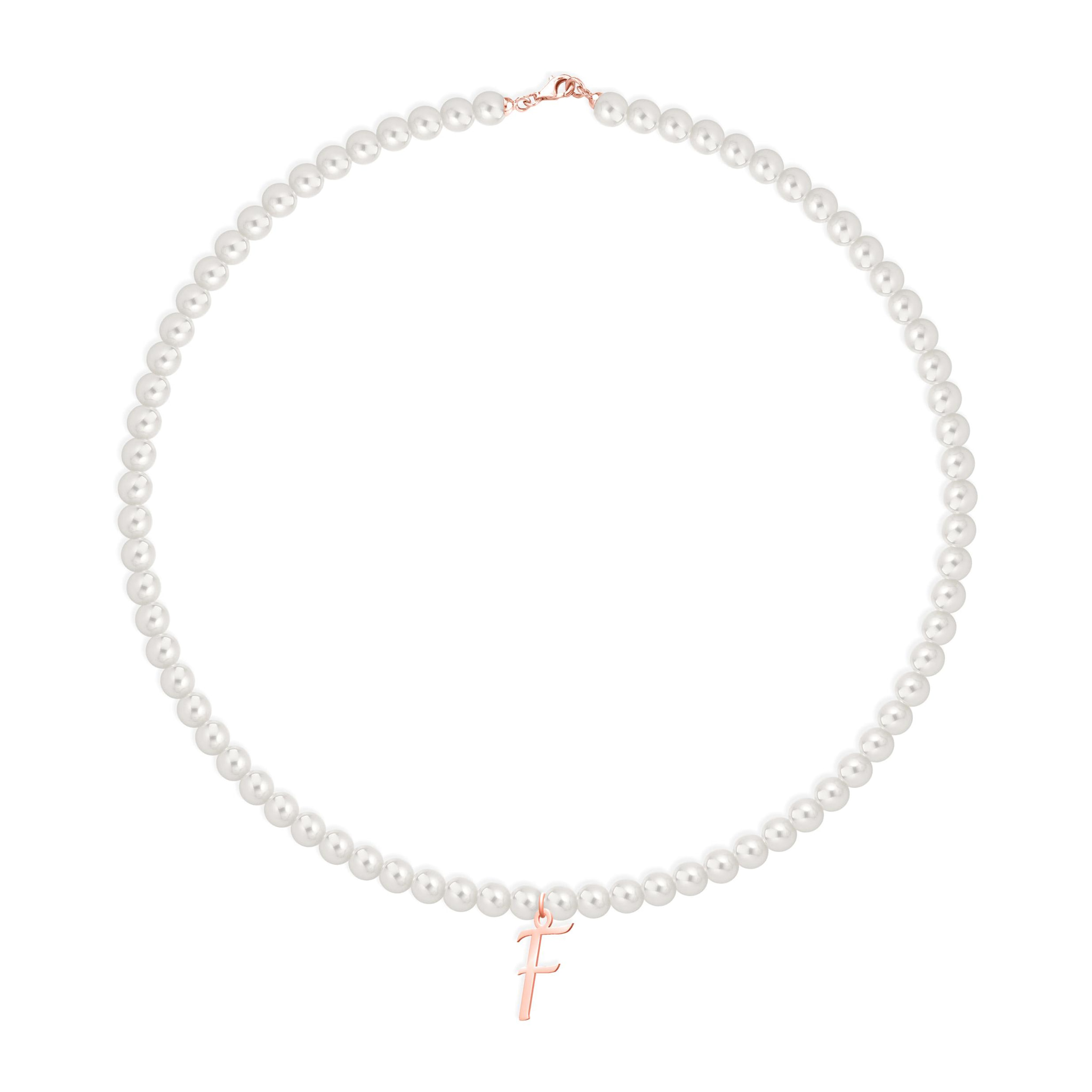 Collana Fujiko con Pendente Lettera F Perle Argento Rosè