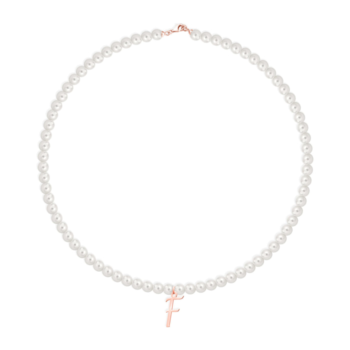 Collana Fujiko con Pendente Lettera F Perle Argento Rosè