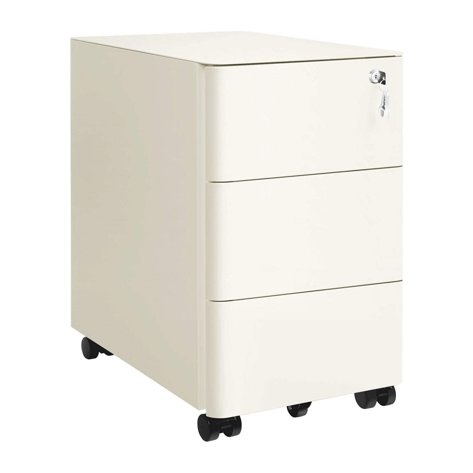 Cassettiera ufficio mobile in acciaio bianco 3 cassetti con serratura 30x50x54 cm su ruote - Riley