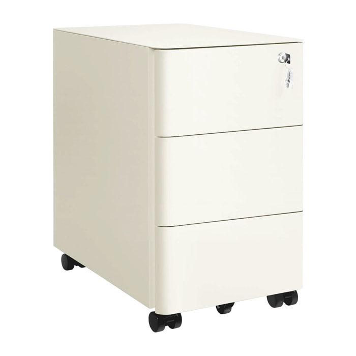 Cassettiera ufficio mobile in acciaio bianco 3 cassetti con serratura 30x50x54 cm su ruote - Riley