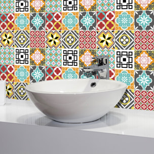 Stickers muraux - Sticker Mural Carrelage adhésif Cuisine Salle de Bain - 9 STICKERS CARREAUX DE CIMENT BRIGITNIA