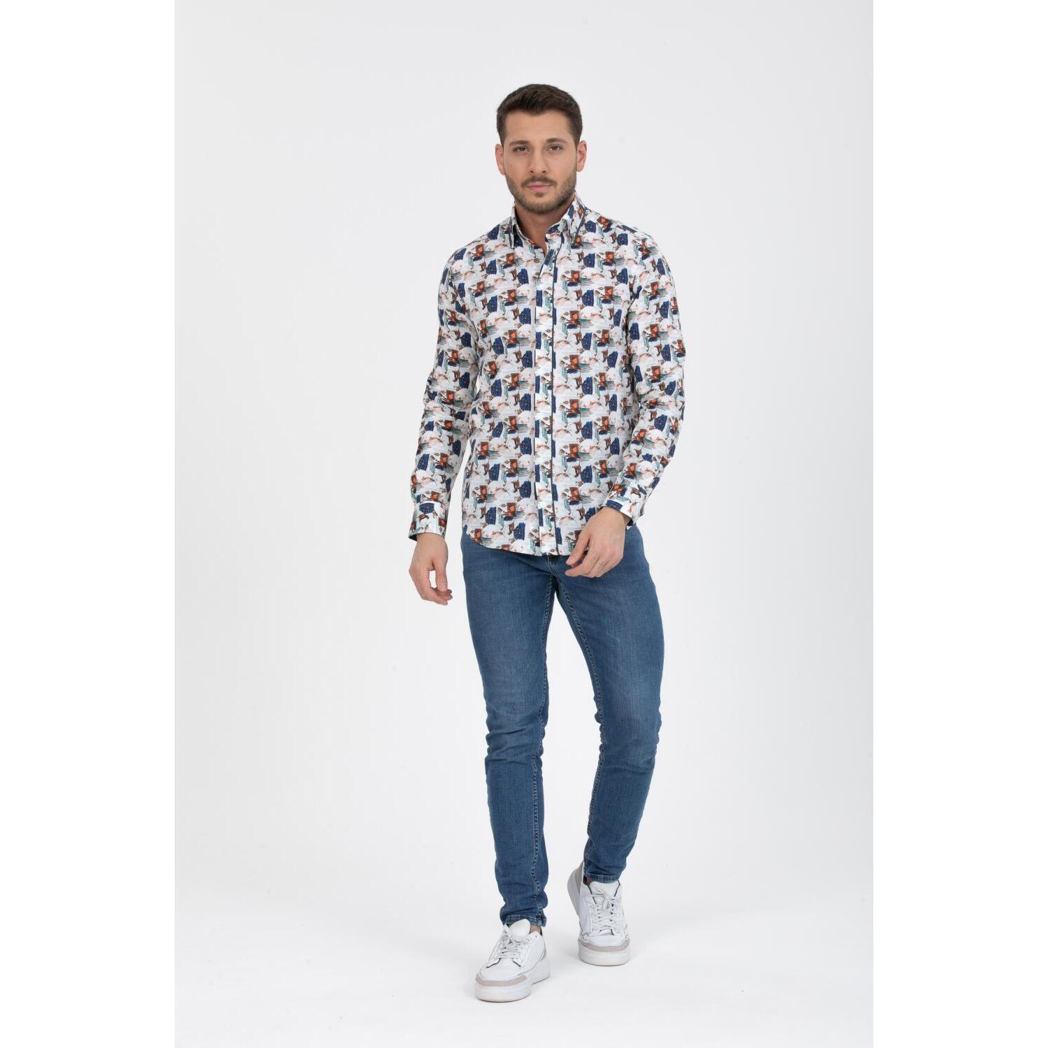 Camicia Uomo 2bottoni Button Down Doppio Collo Slim Popeline Fantasia grigio chiaro e rosa