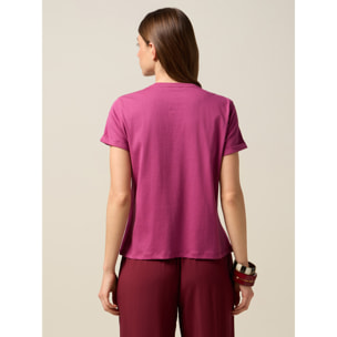 Oltre - T-shirt con ricamo in pietre colorate - Viola