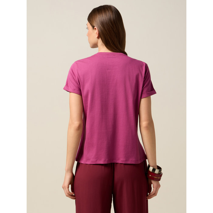 Oltre - T-shirt con ricamo in pietre colorate - Viola