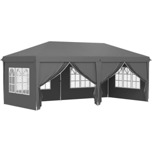 Tonnelle barnum pliant pop-up imperméabilisé 5,85L x 2,95l x 2,7H m 6 parois latérales amovibles 4 fenêtres + sac de transport anthracite