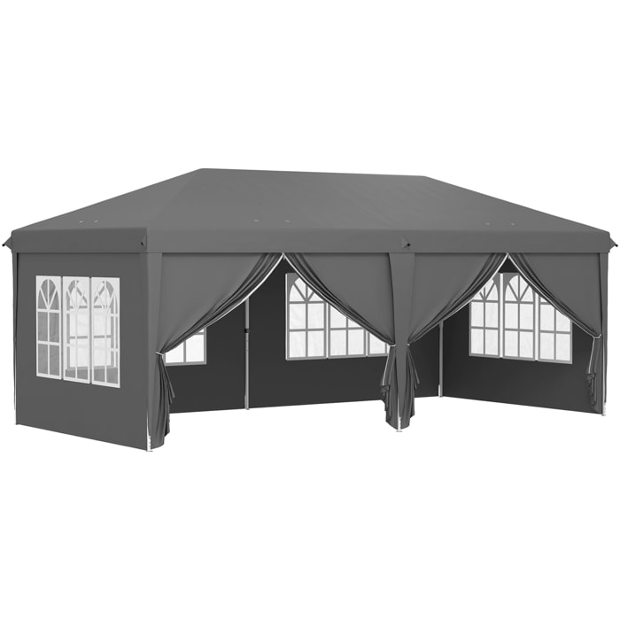 Tonnelle barnum pliant pop-up imperméabilisé 5,85L x 2,95l x 2,7H m 6 parois latérales amovibles 4 fenêtres + sac de transport anthracite