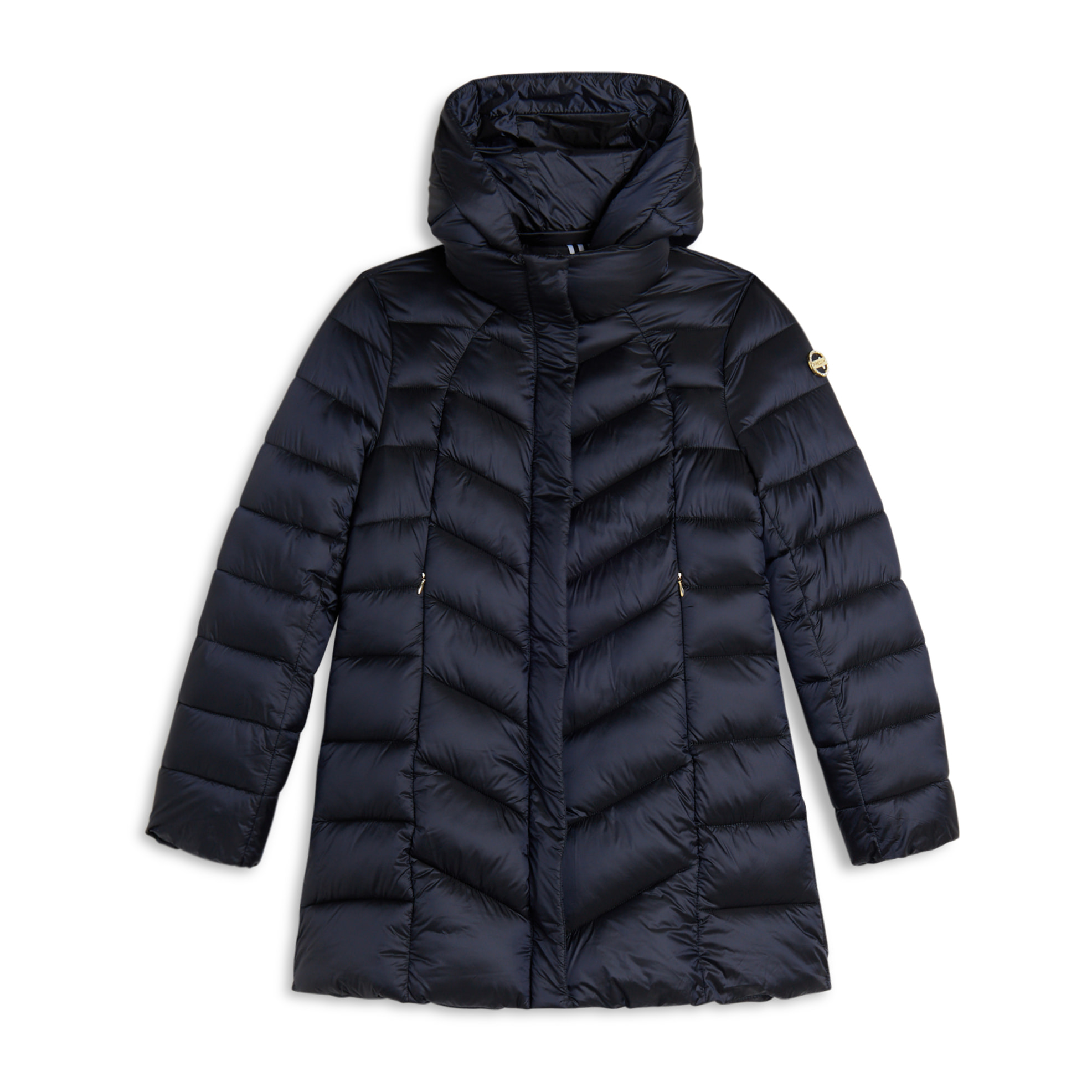 Piumino donna trapuntato con cappuccio e bottoni a pressione