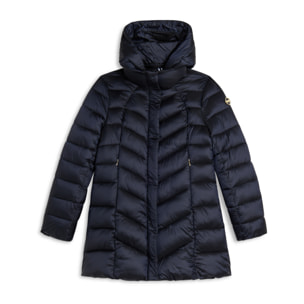 Piumino donna trapuntato con cappuccio e bottoni a pressione