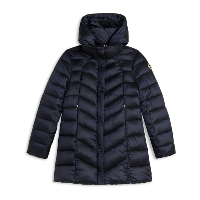 Piumino donna trapuntato con cappuccio e bottoni a pressione