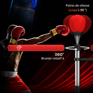 Sac de frappe boxe autoportant punching ball brunier 3 en 1 revêtement synthétique dim. 88L x 50l x 160-230H cm rouge