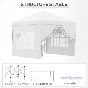 Tonnelle barnum pop-up pliant dim. 3L x 3l x 2,58H m 2 fenêtres sac transport acier Oxford blanc