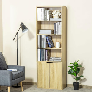 HOMCOM Estantería Librería con 4 Compartimentos Abiertos y 1 Armario con 2 Estantes Almacenaje Libros Plantas para Salón Estudio 59x29x180 cm Madera Natural