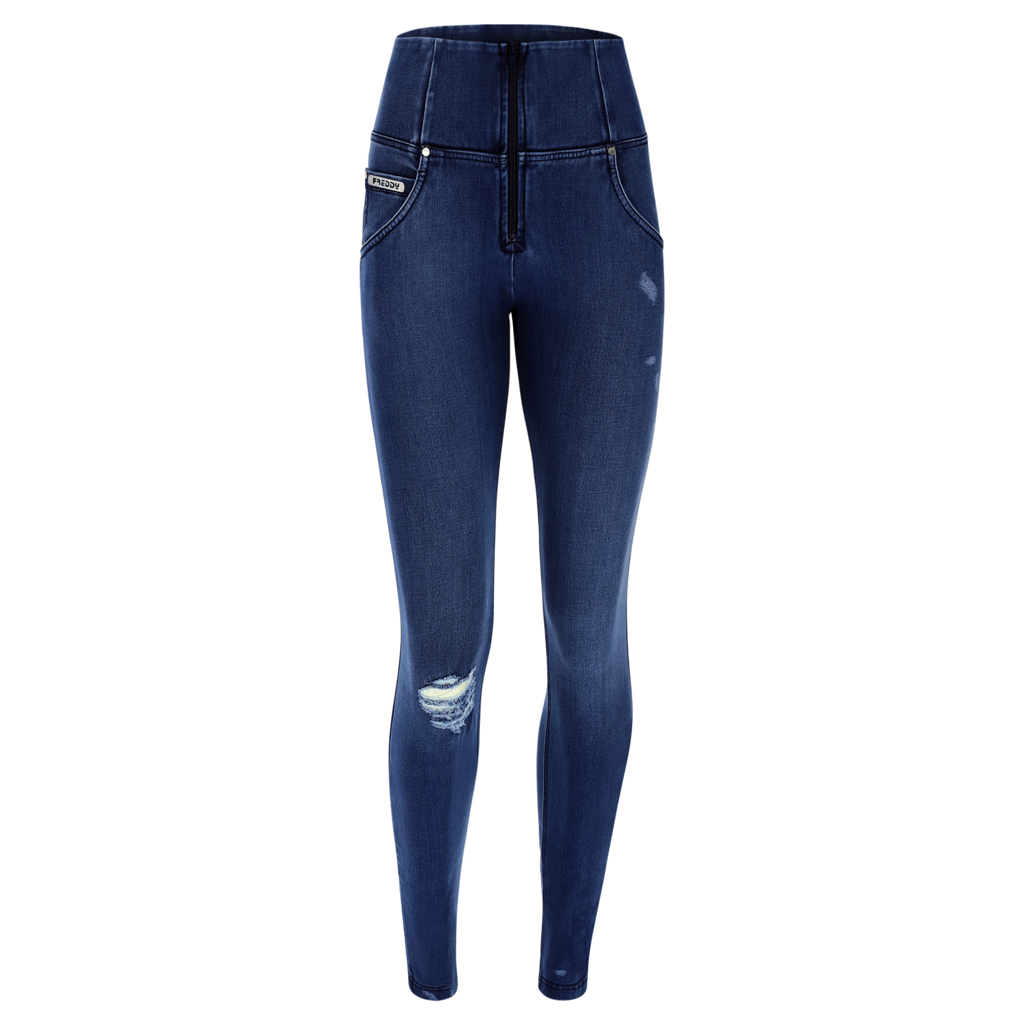 Jeans push up WR.UP® vita alta in denim navetta ecologico con strappi