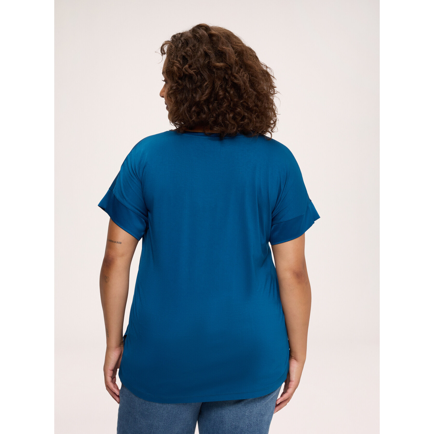 Fiorella Rubino - Camiseta bimaterial en raso y jersey - Azul