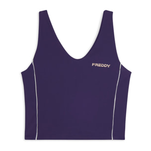 Canotta cropped con profili a contrasto e scollo ampio