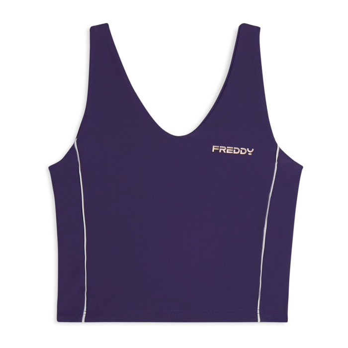 Canotta cropped con profili a contrasto e scollo ampio