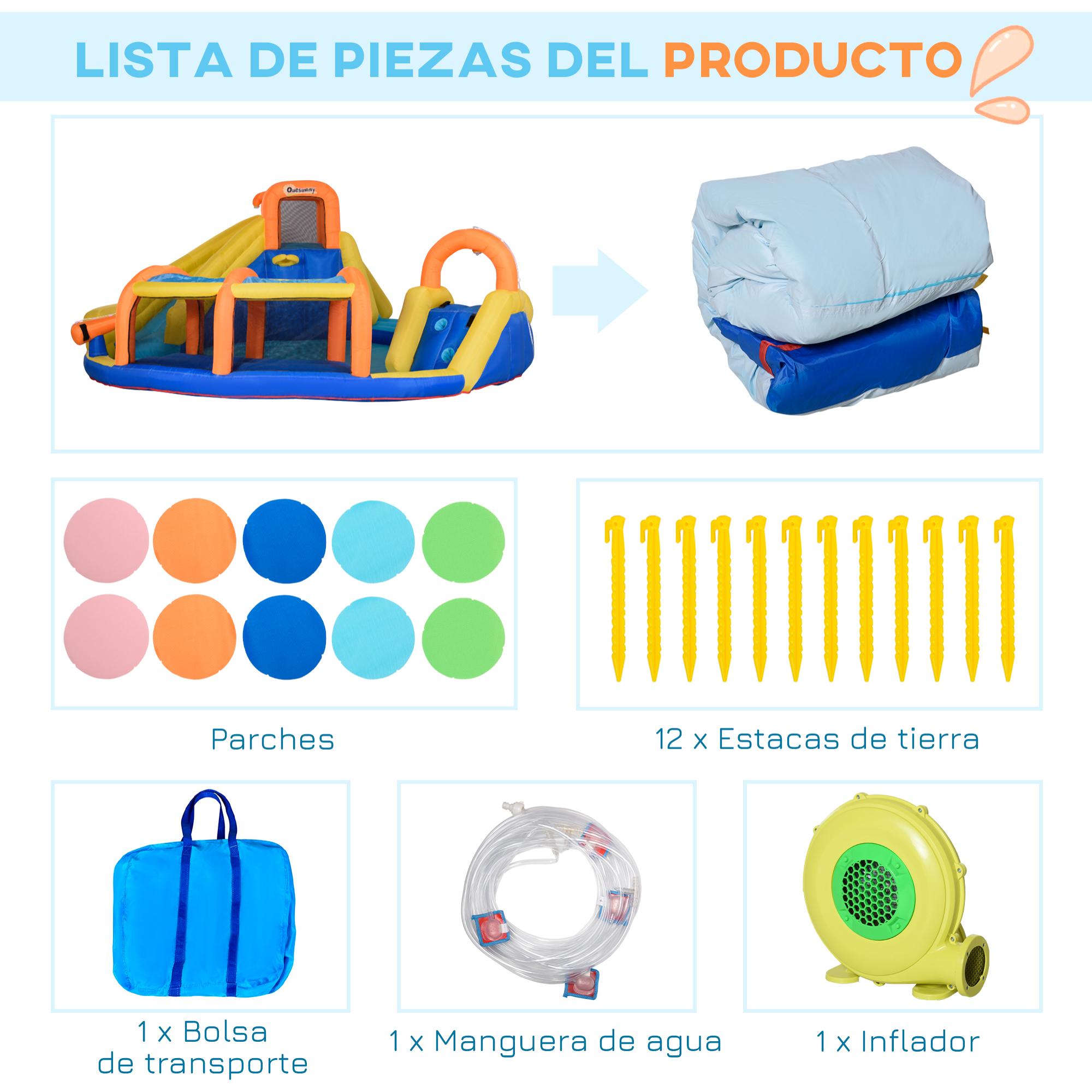 Castillo Hinchable Grande con Tobogán Castillo de Rebote para Niños de 3-8 Años con Cesta de Baloncesto Piscina Inflador de 750W y Bolsa de Transporte 435x435x200 cm Multicolor