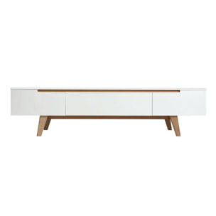 Meuble TV scandinave blanc brillant et bois L180 cm MELKA