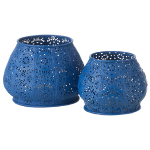 J-Line bougeoir Cylindre - métal/verre - bleu - large